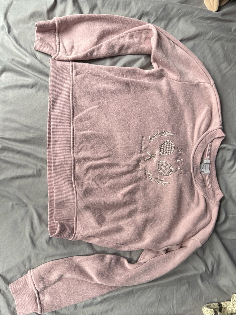 Pink Crewneck Sweatshirt with Tennis Motif